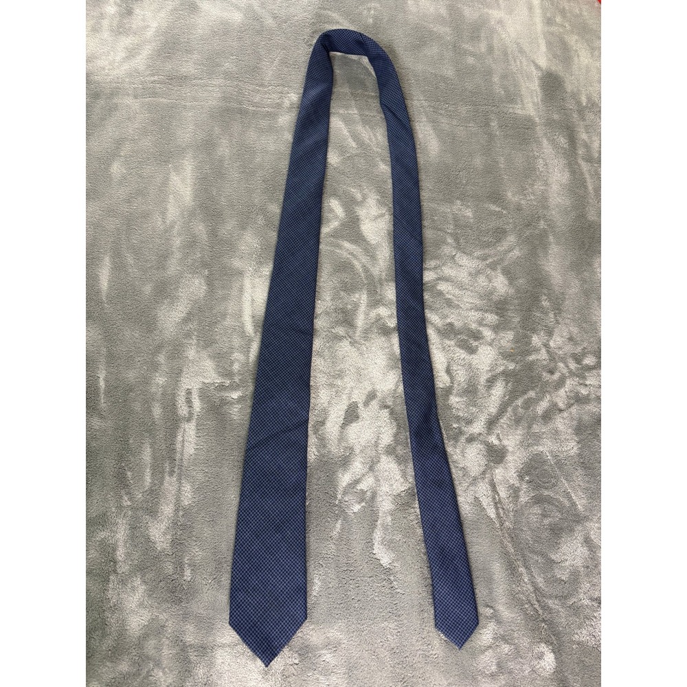 Express Mens Necktie One Size Navy Blue Black Micro Houndstooth 100% Virgin Wool